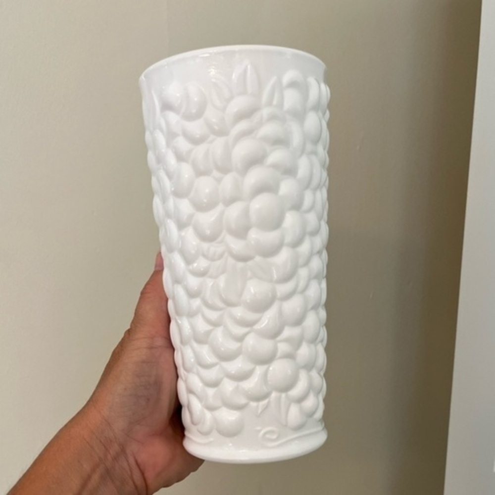 Vintage Textured Fruit Pattern Milk Glass Vase - Picture 8 of 14